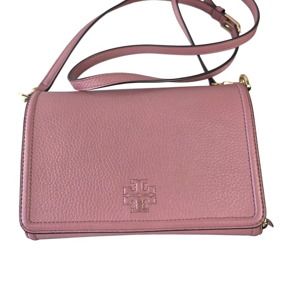 Tory Burch McGraw Wallet on Chain Pink Pebbled Leather Crossbody Bag WOC Gold